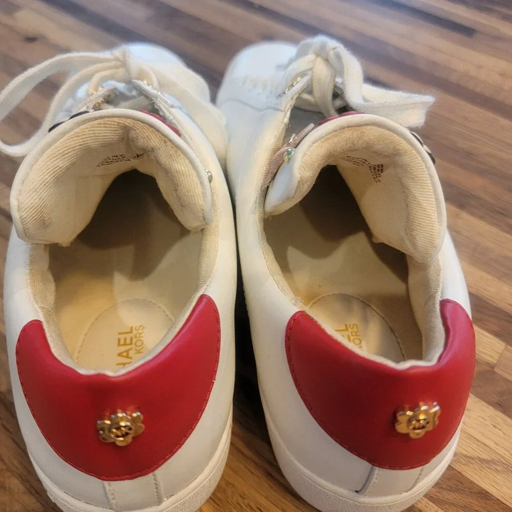 MICHAEL Michael Kors Mindy Floral Embellished White/Red Leather Sneakers - Picture 10 of 14